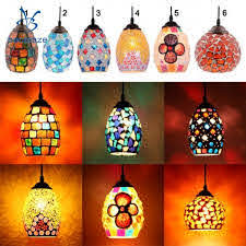 Vintage Retro Mosaic Style Multicolour Pendant Light Bulb Cage Ceiling Hanging Lampshade Home Bar Cafe Restaurant Decoration Lamp Covers Shades Aliexpress