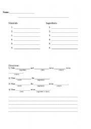 English Worksheets Recipe Writing Template