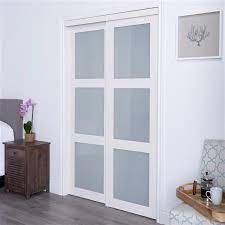 White Frosted Glass Sliding Closet Door