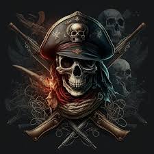 skull of a scary pirate with black hat