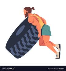 muscled man tyre flipping vector image