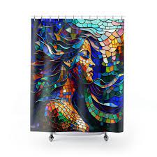 Mermaid Mosaic Shower Curtain Stained