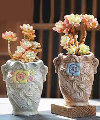Brown Gray Fl Ceramic Pot