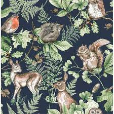 Fresco Woodland Animals Navy Wallpaper ...