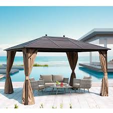 See more ideas about outdoor curtains, gazebo curtains, curtains. Mellcom Hardtop Gazebo Galvanized Steel Outdoor Gazebo Canopy 10 13 Single Roof Pergolas Aluminum Frame With Netting And Curtains For Garden Patio Lawns Parties Pricepulse