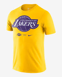 The lakers logo consists of a basketball that depicts the nature and identity of the team, and the stretched lines from the text signifies the fast speed of the team. Los Angeles Lakers Logo Men S Nike Dri Fit Nba T Shirt Nike Ae