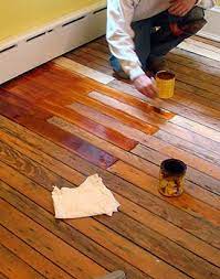 staining old heart pine floor job