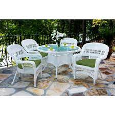 5 Piece White Wicker Outdoor Dining Set