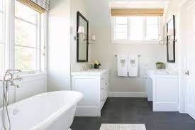 white bathroom with slate floor