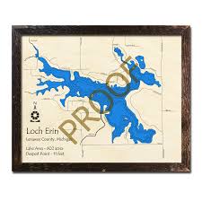 Loch Erin Mi 3d Wood Map Laser Etched Nautical Decor