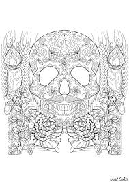 The first set of halloween coloring pages was given to us by halloweencostumes.com and they are fantastic!!!! Skull And Candles Halloween Adult Coloring Pages