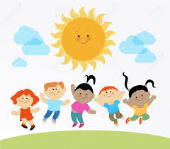 Cartoon Children Playing In The Sun Flat Design Pattern With