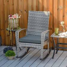 Outsunny Rattan Rocking Chair W Cushion