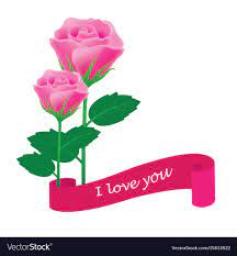 pink rose with banner i love you