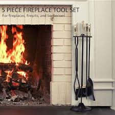 Vivohome Rustic 5 Piece Wrought Iron Fireplace Tool Set