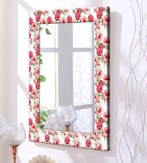 Mdf Framed Pink Floral Pattern Bathroom Mirror L 20 W 1 H 30 Inches By 999store