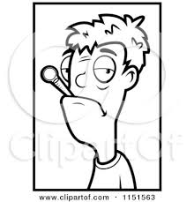 That means you're running a temperature. Cartoon Clipart Of A Black And White Sick Man With A Thermometer In His Mouth Vector Outlined Coloring Page By Cory Thoman 1151563