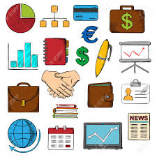 Business Finance And Office Icons With Financial Reports And