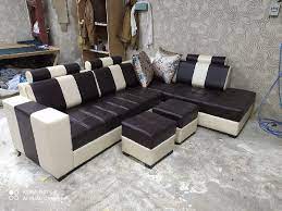 teak wood leather sofa set for home at
