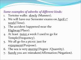 For adverbs of place and manner, i believe there is not a general order that is usually followed in english. Adverbs Ppt Video Online Download