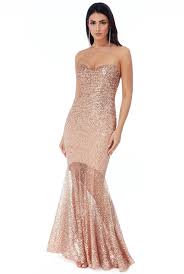 Women's fishtail dresses designed and sold by independent artists. Champagne Sequin Strapless Fishtail Gown Alila