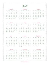 Free Year At A Glance Calendar Printables 2019 And 2020