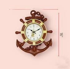 16 Inch Anchor Wall Clock Vintage Brown