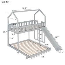 Gray Twin Over Full Wood House Bunk Bed
