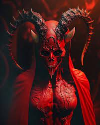 Premium Photo | A red demon with horns and horns in a dark room