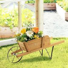 Wooden Wagon Planter Stand Wheelbarrow