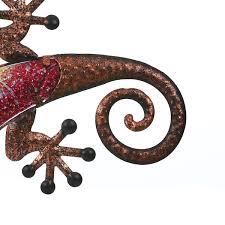 Luxenhome 24 Inch Pink Gecko Lizard Metal And Glass Outdoor Wall Decor