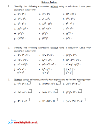 Index Notation Powers Free Worksheets