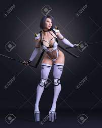 3D Sexy Assassin Woman In Latex And Sword.Conceptual Fashion Art  Illustration.Comic Cosplay Hero.Cartoon, Comics, Manga.Isolated. Stock  Photo, Picture and Royalty Free Image. Image 183873599.