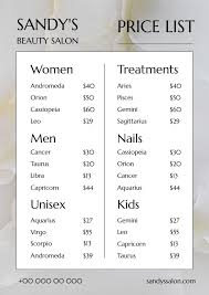 free beauty salon list templates