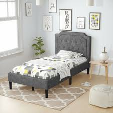 linen twin upholstered platform bed