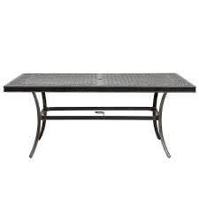 Mondawe Patio Black Gold Rectangle Cast Aluminum Outdoor Dining Table With Umbrella Hole