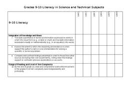 Common Core Standards Chart For Literacy In Science And Technical Subjects