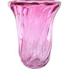 Val St Lambert Pink Crystal Vase 1960s