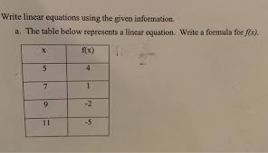 Solved Write Linear Equations Using The