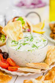 creamy homemade tzatziki dip table