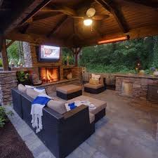 Cool Covered Patio With Fireplace Tv
