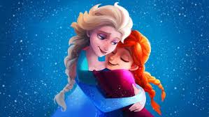 frozen cute sisters hug cartoon