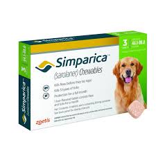 Simparica Chewable Tablets For Dogs 44 1 88 Lbs 3 Treatments Green Box