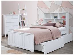 Available colors include white, brown, and black. Myer White King Single Bed Frame With Storage Bookshelf On Sale