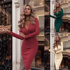 Long flowy skirt with wide hem, and uneven waist yoke. Sexy Deep V Neck Long Sleeved Party Dress Elegant Tight Pencil Suitable For Club Weddings Dresses Dresses Women S Clothing Aliexpress
