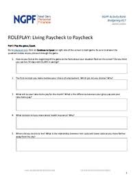 Answer a few simple questions. Activity Living Paycheck To Paycheck Simulation By Next Gen Personal Finance