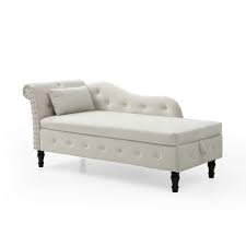 clihome 60 velvet multifunctional storage chaise lounge 52 56 in modern beige velvet 1 seater sofa in off white gtch 3aa402