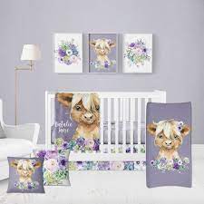 Highland Cow Baby Girl Crib Bedding Set