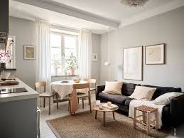 studio apartment with light gray walls