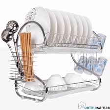 Product features:made of high quality material, sturdy and durablehanging bar includes 4 hooks for easy storage of kitchen utensilsthe wooden board can be easily removed and used as a cutting boardshelves can be adjusted in 1 inch. Large Capacity Stainless Steel 2 Layer Dish Drainer Drying Rack For Kitchen Storage Online Saman Nepal